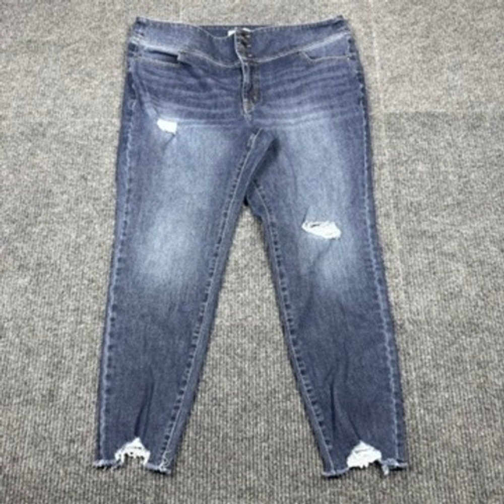 Lane Bryant Flex Magic Waistband High-Rise Jegging Distressed Raw Hem 18 Blue